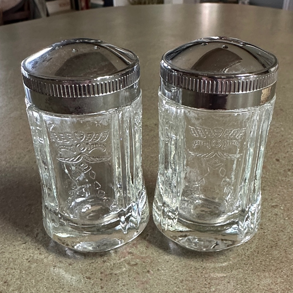 Vintage Glass Salt and Pepper Shaker Set with Silver Lids